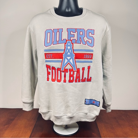 NFL Ultra Game Mens Medium Houston Oilers Sweatshirt Khaki NWT $60 Embroidered - Picture 1 of 9